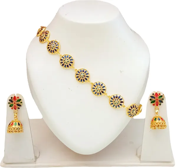 Assamese_Traditional_Gold_Plated_Blue_Colour_Japi_Design_Golpata_Necklace_Set_For_Women